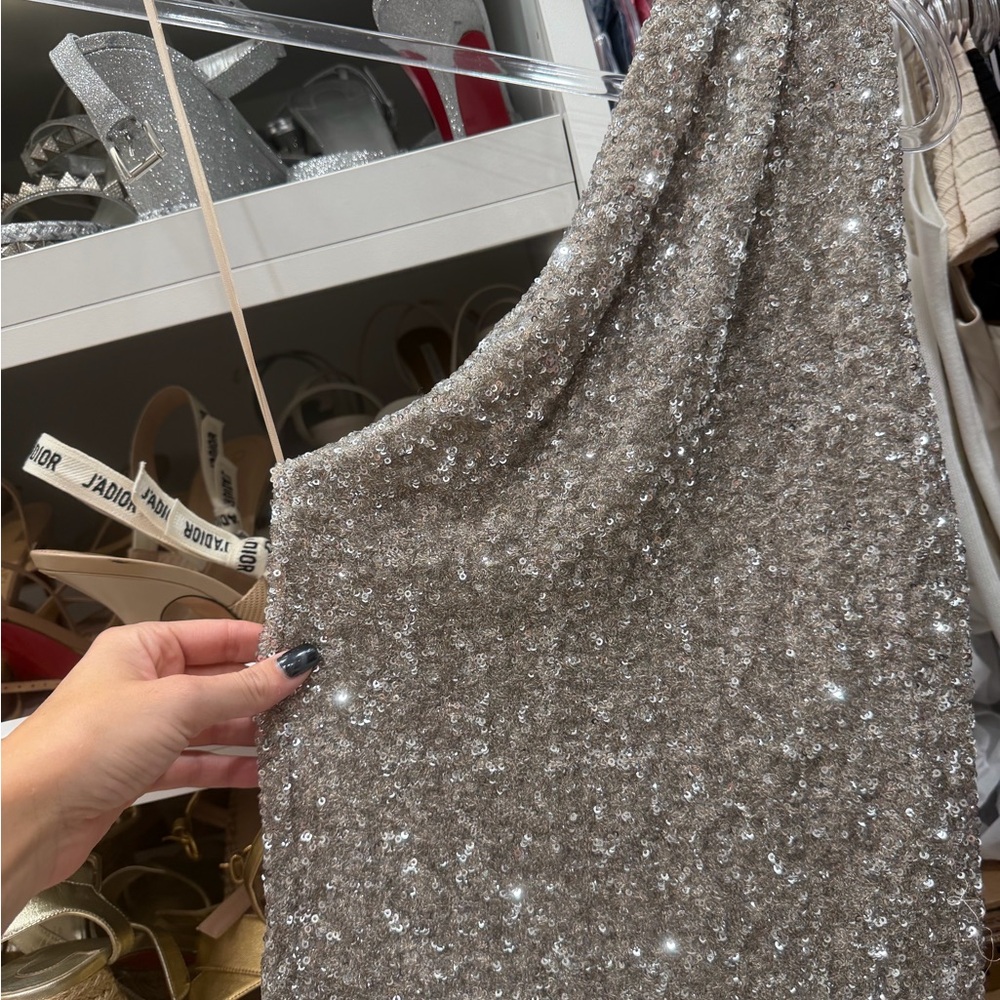 Zara One Shoulder Silver Sequin top